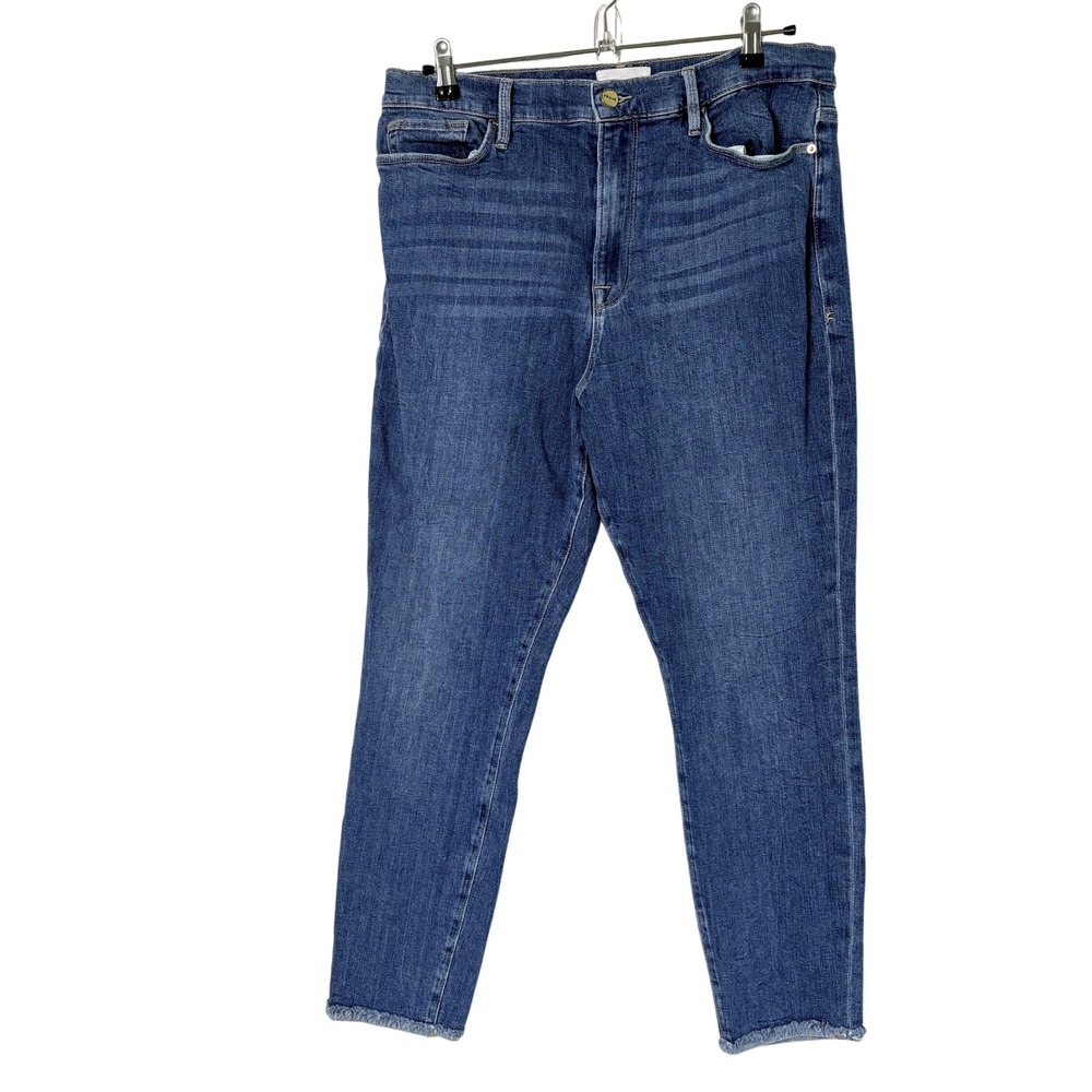 Frame Ali High Rise Cigarette Jeans Womens 33 Blue Van Ness Raw Hem AHRCTBH793